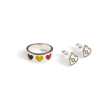  Heart Ring and Blak Heart Earrings Set in Silver